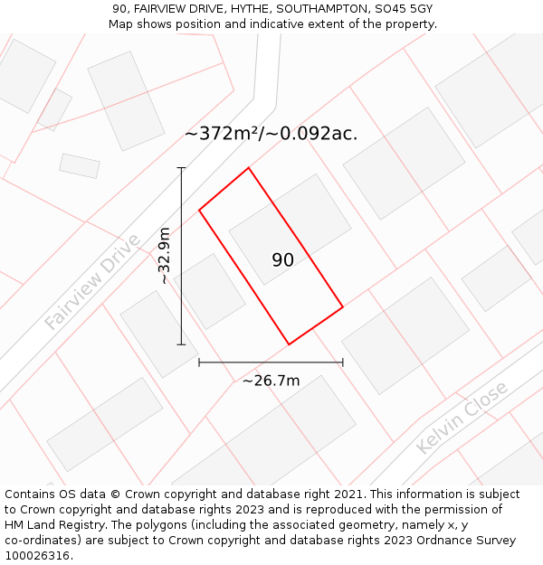 90, FAIRVIEW DRIVE, HYTHE, SOUTHAMPTON, SO45 5GY: Plot and title map