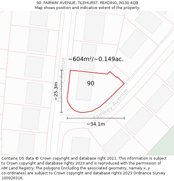 90, FAIRWAY AVENUE, TILEHURST, READING, RG30 4QB: Plot and title map