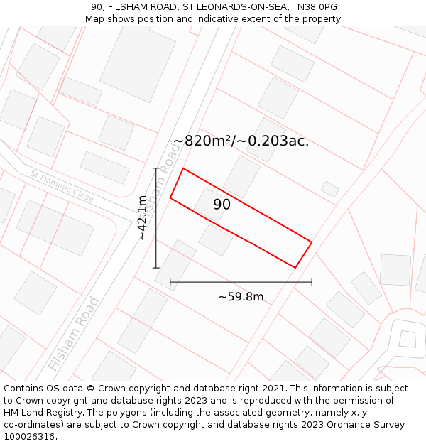 90, FILSHAM ROAD, ST LEONARDS-ON-SEA, TN38 0PG: Plot and title map