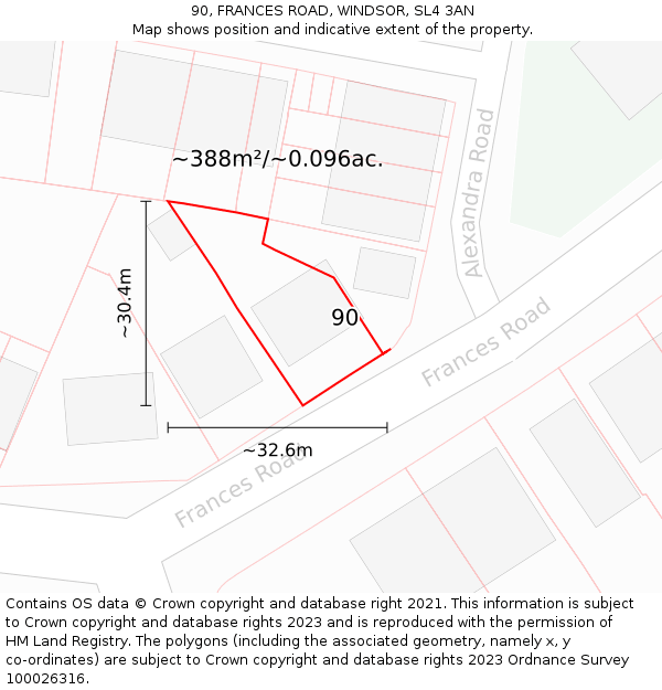 90, FRANCES ROAD, WINDSOR, SL4 3AN: Plot and title map