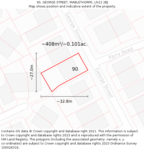 90, GEORGE STREET, MABLETHORPE, LN12 2BJ: Plot and title map
