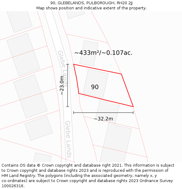 90, GLEBELANDS, PULBOROUGH, RH20 2JJ: Plot and title map