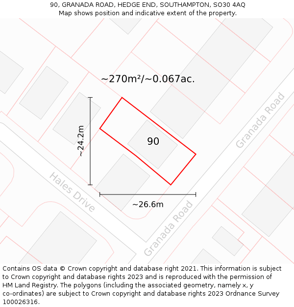 90, GRANADA ROAD, HEDGE END, SOUTHAMPTON, SO30 4AQ: Plot and title map