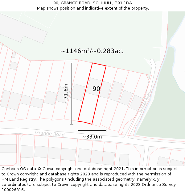 90, GRANGE ROAD, SOLIHULL, B91 1DA: Plot and title map