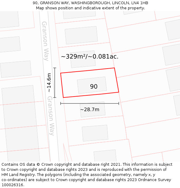 90, GRANSON WAY, WASHINGBOROUGH, LINCOLN, LN4 1HB: Plot and title map