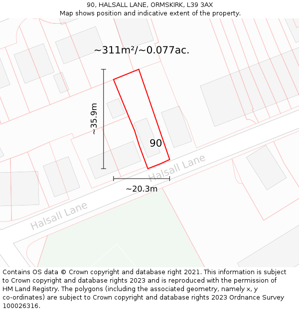 90, HALSALL LANE, ORMSKIRK, L39 3AX: Plot and title map
