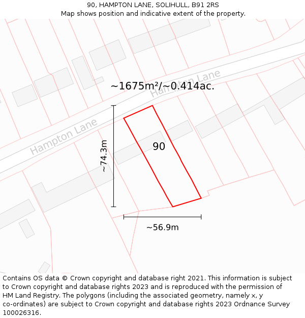 90, HAMPTON LANE, SOLIHULL, B91 2RS: Plot and title map