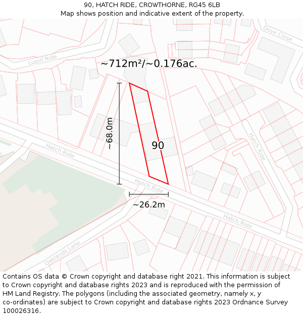 90, HATCH RIDE, CROWTHORNE, RG45 6LB: Plot and title map