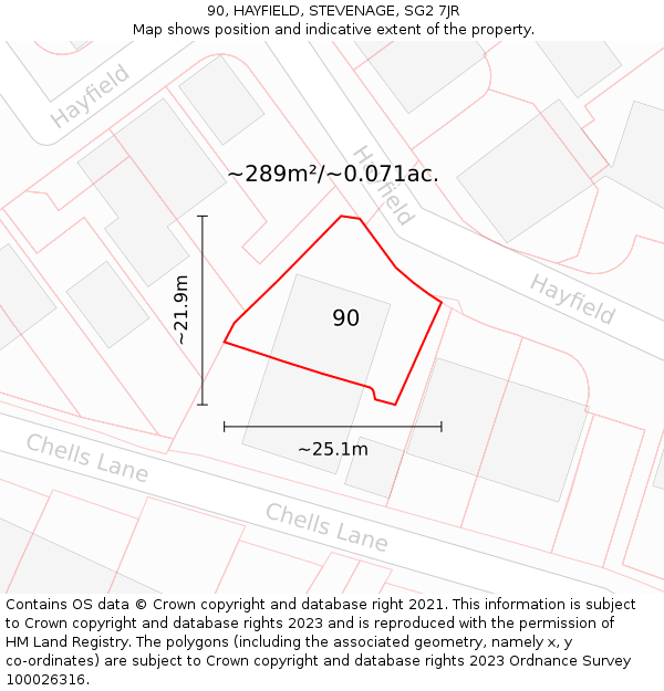 90, HAYFIELD, STEVENAGE, SG2 7JR: Plot and title map