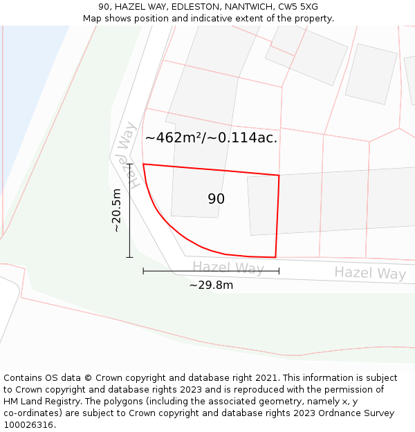 90, HAZEL WAY, EDLESTON, NANTWICH, CW5 5XG: Plot and title map