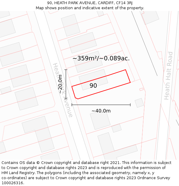 90, HEATH PARK AVENUE, CARDIFF, CF14 3RJ: Plot and title map
