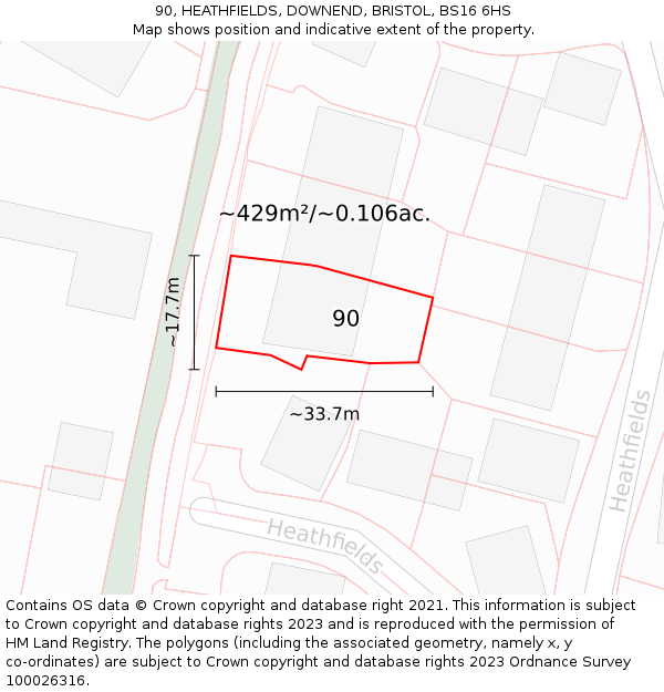 90, HEATHFIELDS, DOWNEND, BRISTOL, BS16 6HS: Plot and title map