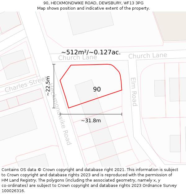 90, HECKMONDWIKE ROAD, DEWSBURY, WF13 3PG: Plot and title map