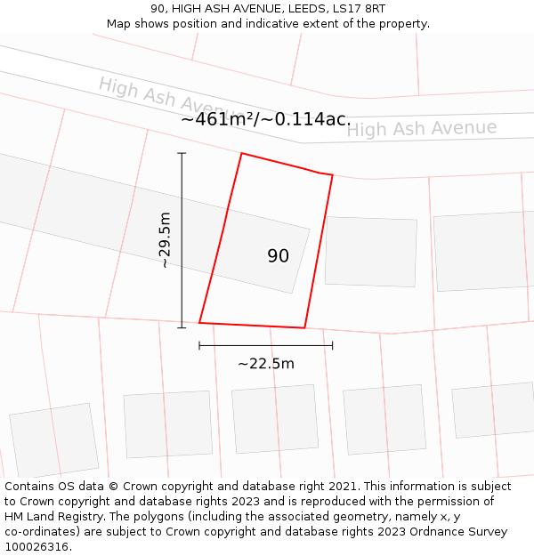 90, HIGH ASH AVENUE, LEEDS, LS17 8RT: Plot and title map
