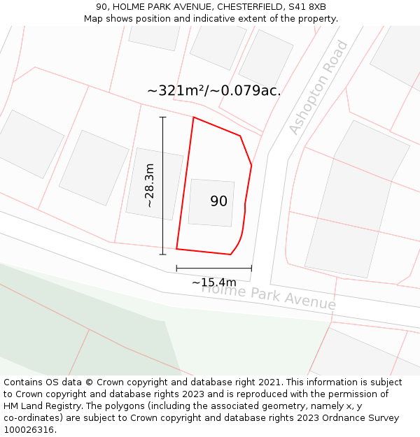 90, HOLME PARK AVENUE, CHESTERFIELD, S41 8XB: Plot and title map