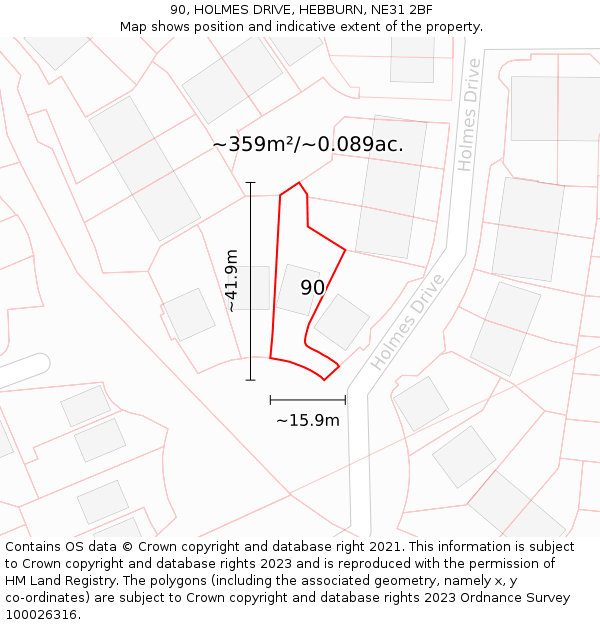 90, HOLMES DRIVE, HEBBURN, NE31 2BF: Plot and title map