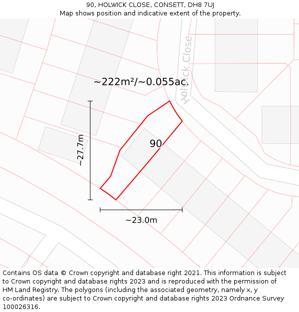 90, HOLWICK CLOSE, CONSETT, DH8 7UJ: Plot and title map