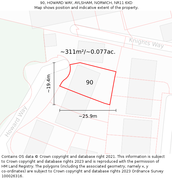 90, HOWARD WAY, AYLSHAM, NORWICH, NR11 6XD: Plot and title map