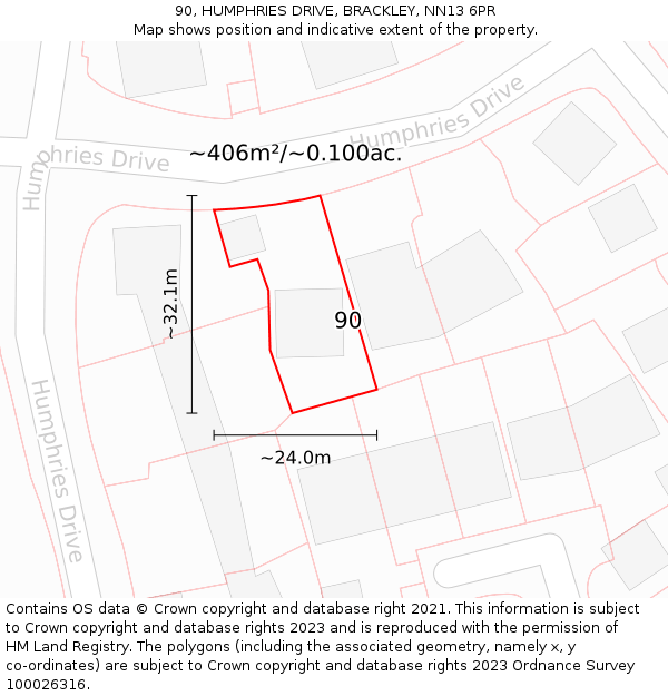90, HUMPHRIES DRIVE, BRACKLEY, NN13 6PR: Plot and title map