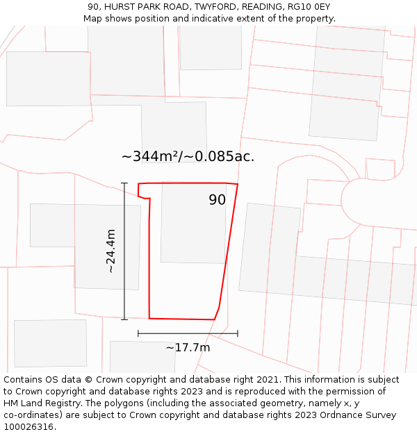 90, HURST PARK ROAD, TWYFORD, READING, RG10 0EY: Plot and title map