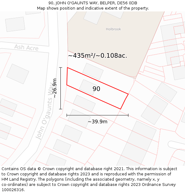 90, JOHN O'GAUNTS WAY, BELPER, DE56 0DB: Plot and title map