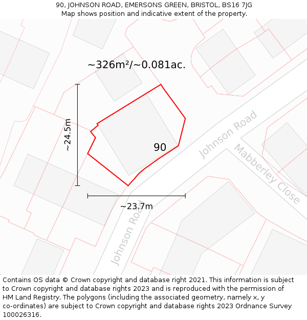 90, JOHNSON ROAD, EMERSONS GREEN, BRISTOL, BS16 7JG: Plot and title map