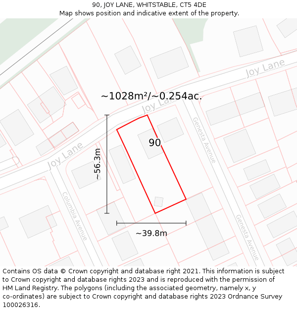 90, JOY LANE, WHITSTABLE, CT5 4DE: Plot and title map