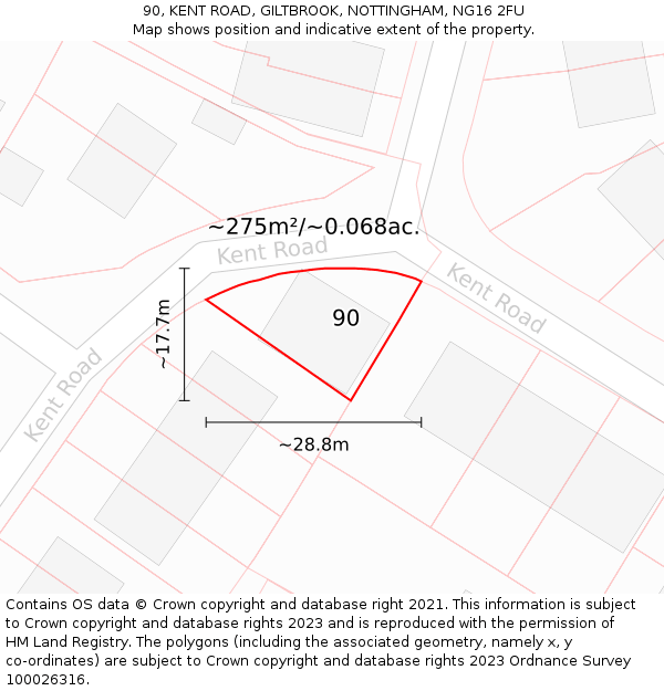 90, KENT ROAD, GILTBROOK, NOTTINGHAM, NG16 2FU: Plot and title map