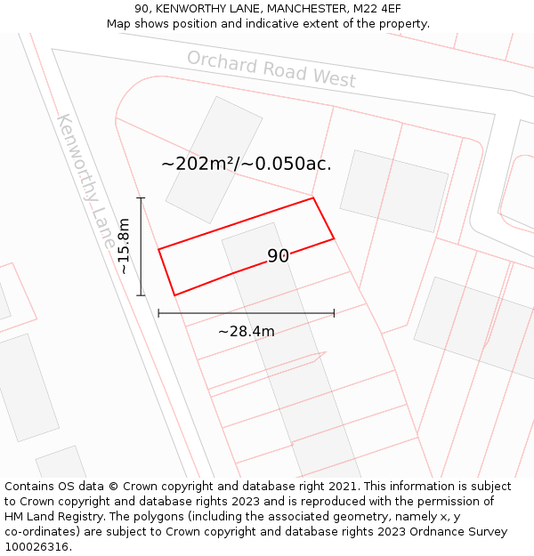 90, KENWORTHY LANE, MANCHESTER, M22 4EF: Plot and title map