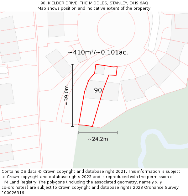90, KIELDER DRIVE, THE MIDDLES, STANLEY, DH9 6AQ: Plot and title map