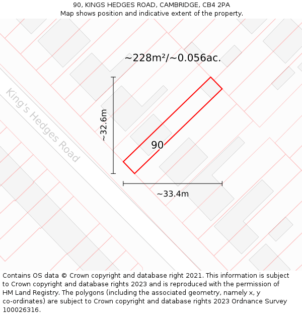 90, KINGS HEDGES ROAD, CAMBRIDGE, CB4 2PA: Plot and title map