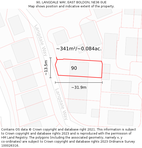 90, LANGDALE WAY, EAST BOLDON, NE36 0UE: Plot and title map