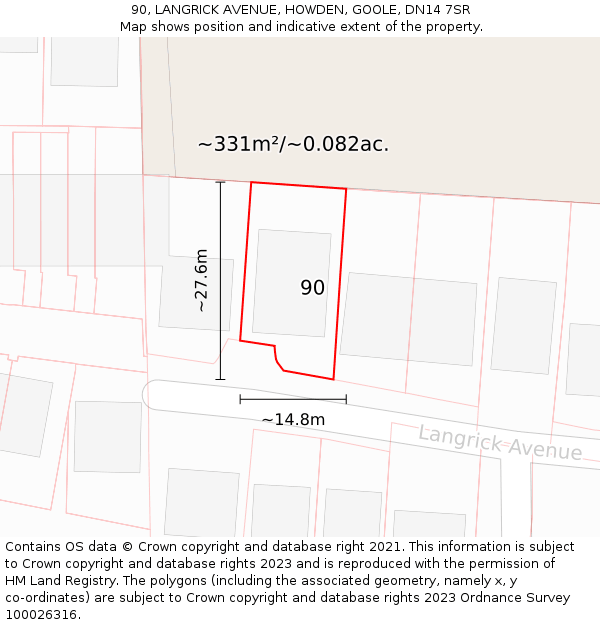 90, LANGRICK AVENUE, HOWDEN, GOOLE, DN14 7SR: Plot and title map