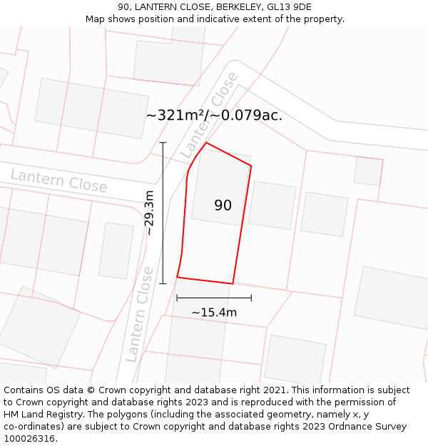 90, LANTERN CLOSE, BERKELEY, GL13 9DE: Plot and title map