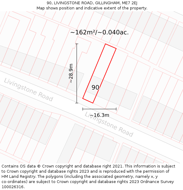 90, LIVINGSTONE ROAD, GILLINGHAM, ME7 2EJ: Plot and title map