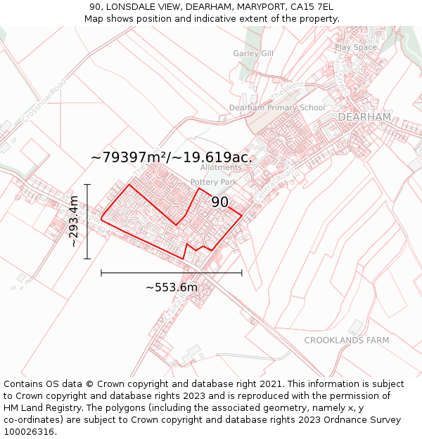 90, LONSDALE VIEW, DEARHAM, MARYPORT, CA15 7EL: Plot and title map
