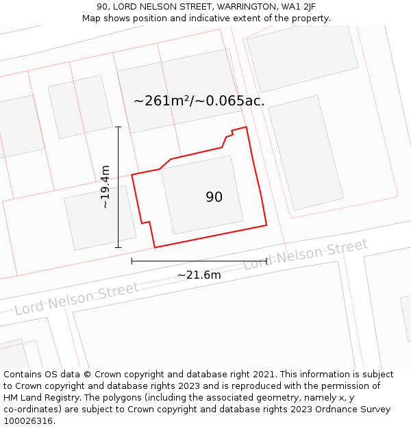 90, LORD NELSON STREET, WARRINGTON, WA1 2JF: Plot and title map