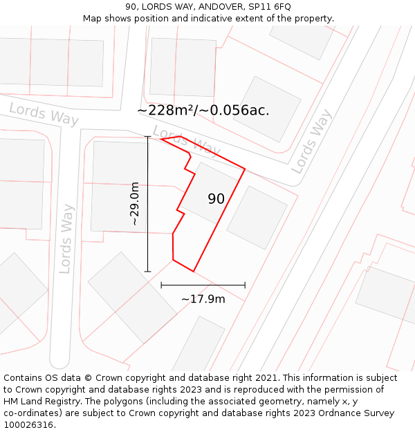 90, LORDS WAY, ANDOVER, SP11 6FQ: Plot and title map