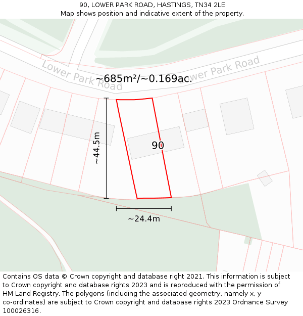 90, LOWER PARK ROAD, HASTINGS, TN34 2LE: Plot and title map