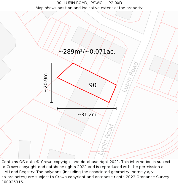90, LUPIN ROAD, IPSWICH, IP2 0XB: Plot and title map