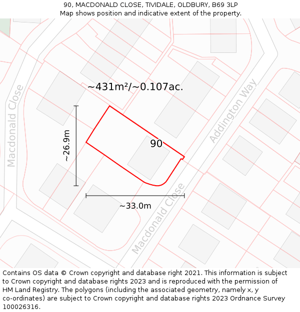 90, MACDONALD CLOSE, TIVIDALE, OLDBURY, B69 3LP: Plot and title map