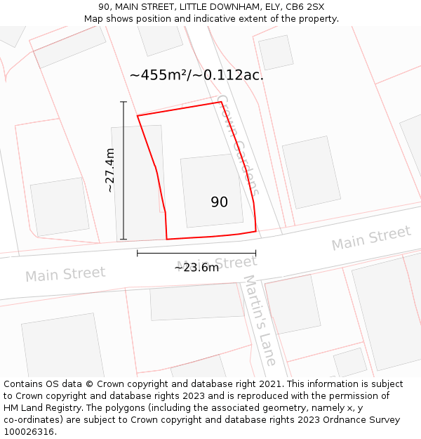 90, MAIN STREET, LITTLE DOWNHAM, ELY, CB6 2SX: Plot and title map