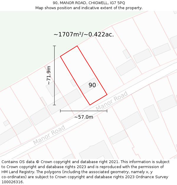 90, MANOR ROAD, CHIGWELL, IG7 5PQ: Plot and title map