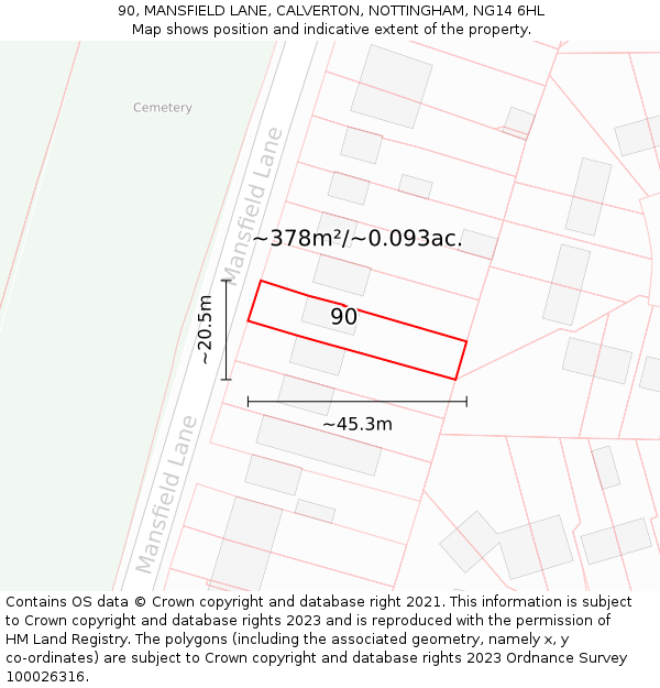 90, MANSFIELD LANE, CALVERTON, NOTTINGHAM, NG14 6HL: Plot and title map