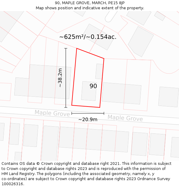 90, MAPLE GROVE, MARCH, PE15 8JP: Plot and title map