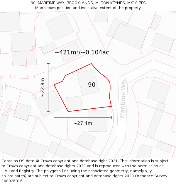 90, MARITIME WAY, BROOKLANDS, MILTON KEYNES, MK10 7FS: Plot and title map