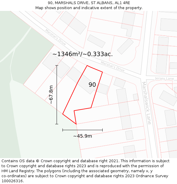 90, MARSHALS DRIVE, ST ALBANS, AL1 4RE: Plot and title map