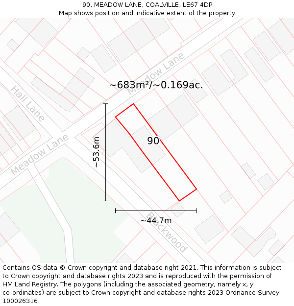 90, MEADOW LANE, COALVILLE, LE67 4DP: Plot and title map