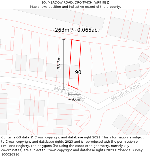 90, MEADOW ROAD, DROITWICH, WR9 9BZ: Plot and title map