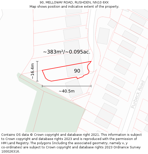90, MELLOWAY ROAD, RUSHDEN, NN10 6XX: Plot and title map